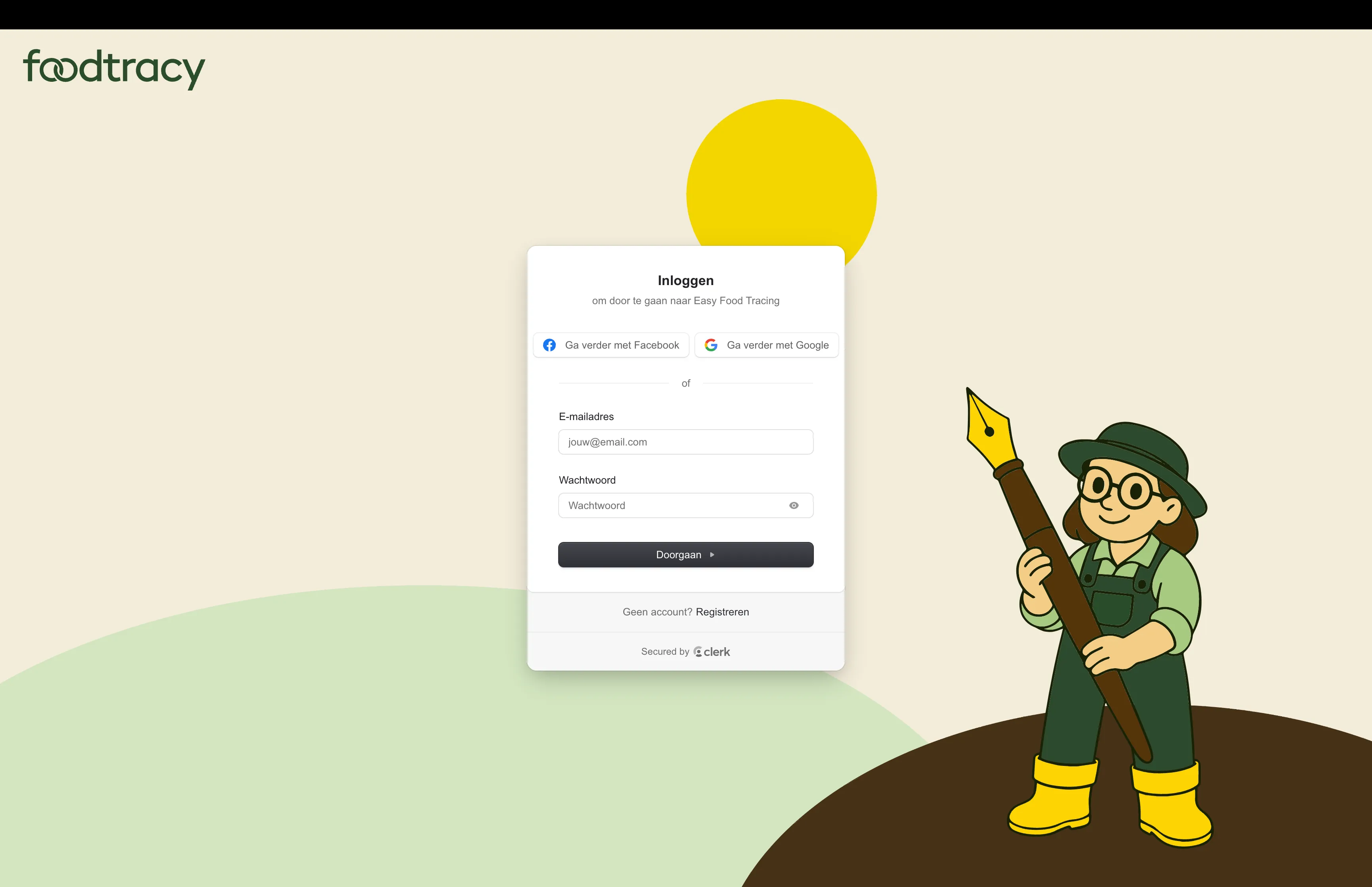 Login pagina met registratie link