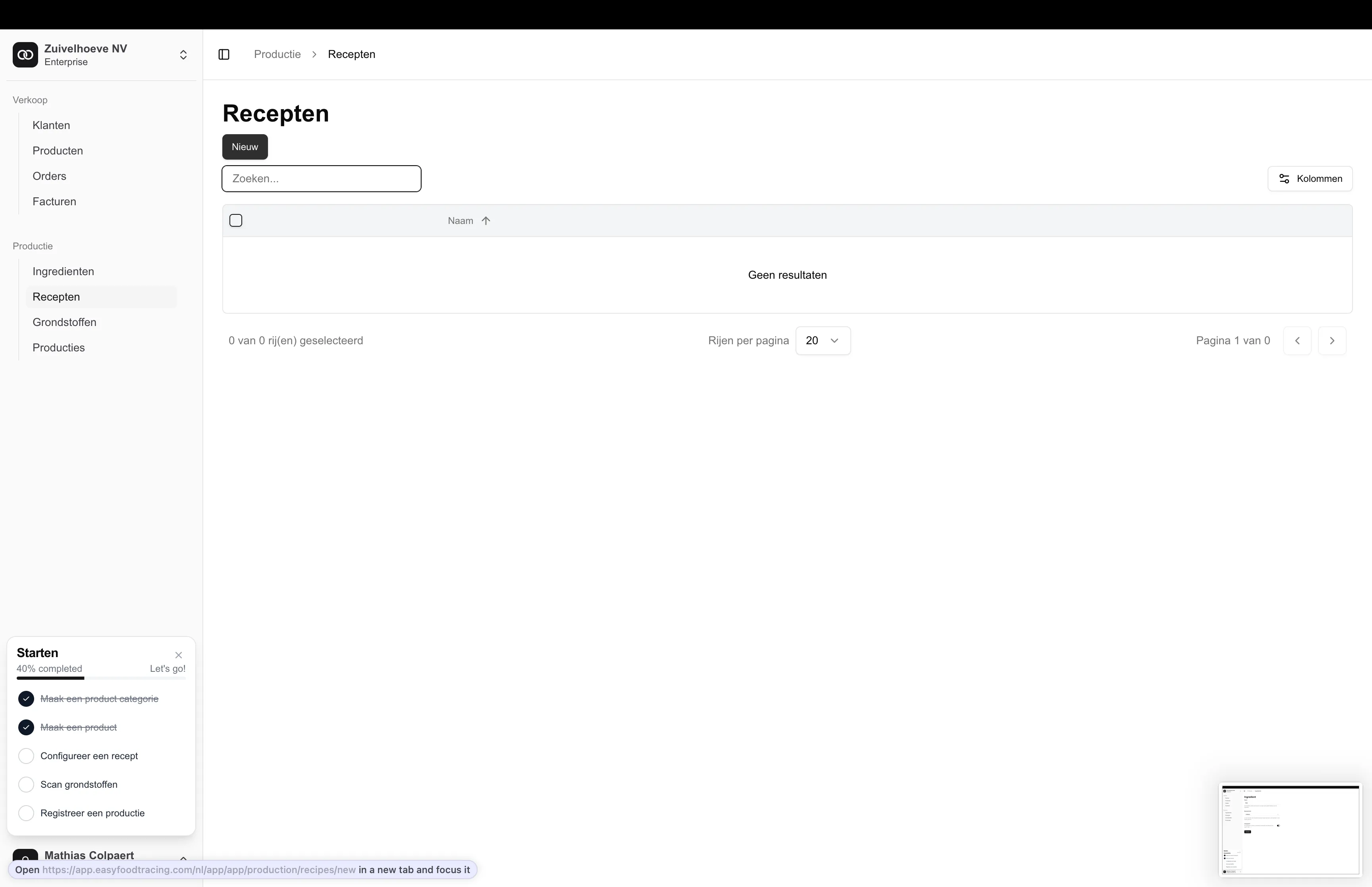 Recepten overzicht pagina